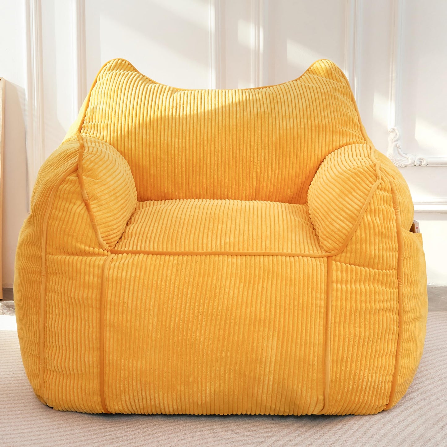 MAXYOYO Giant Bean Bag Sofa for Adults, Corduroy High-Density Foam Filled Bean Bag Chair, Large Lazy Puff Chair for Living Room, Bedroom (Orange)