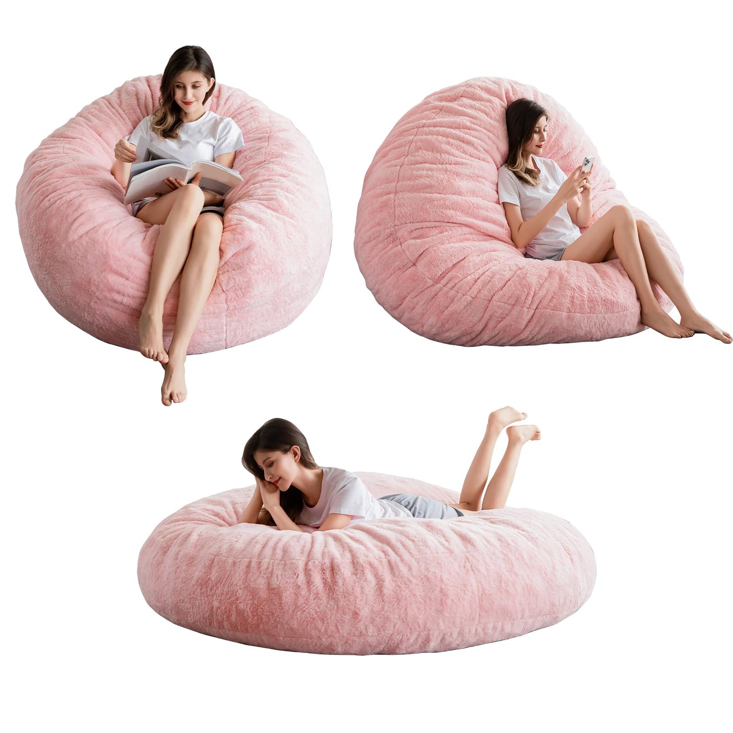 MAXYOYO Bean Bag Bed - Convertible Folds from Bean Bag Chair to Bed with Plush Cover (Pink)