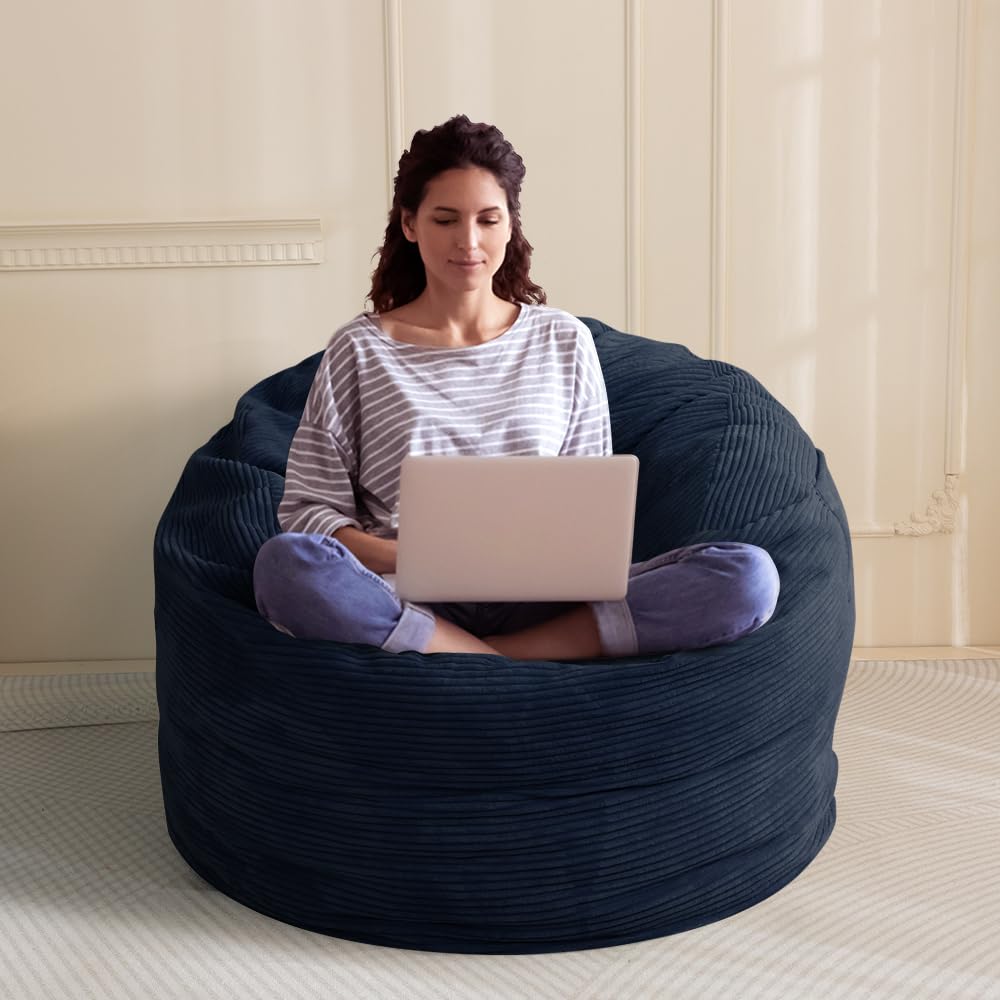 MAXYOYO Bean Bag Bed - Convertible Folds from Bed To Bean Bag Chair - Large Bean Bag with Soft Cover (Navy)