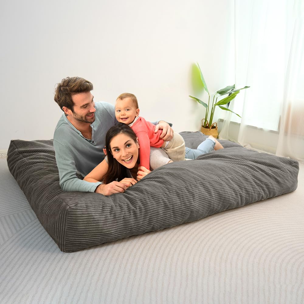 MAXYOYO Bean Bag Bed - Convertible Folds from Bed To Bean Bag Chair - Large Bean Bag with Soft Cover (Charcoal Gray)