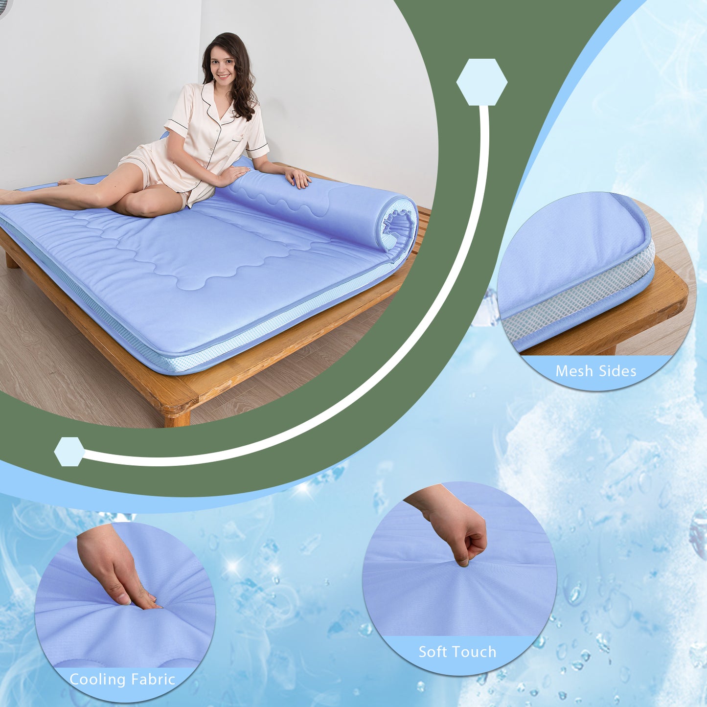 MAXYOYO Cooling Floor Mattress Japanese Futon Mattress for Hot Sleepers, Blue