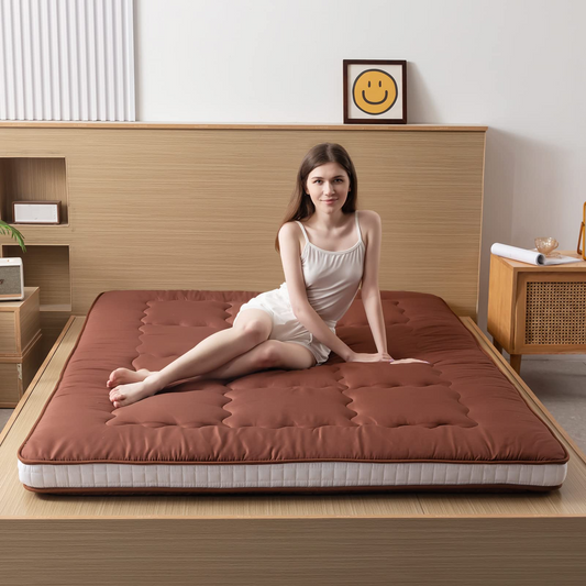 MAXYOYO Futon Mattress, Padded Japanese Floor Mattress Extra Thick Folding Sleeping Pad, Brown
