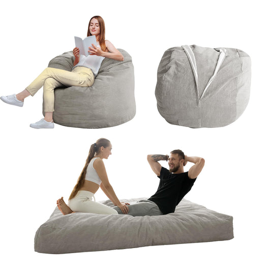 MAXYOYO Bean Bag Bed - Convertible Folds from Bed To Bean Bag Chair - Large Bean Bag with Soft Cover (Gray)
