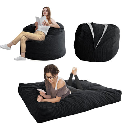 MAXYOYO Bean Bag Bed - Convertible Folds from Bed To Bean Bag Chair - Large Bean Bag with Soft Cover (Black)