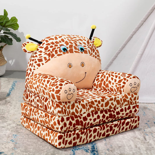 MAXYOYO Kids Fold Out Chair - Cute Folding Sofa Bed Couch Armchair for Playroom Bedroom (Giraffes)