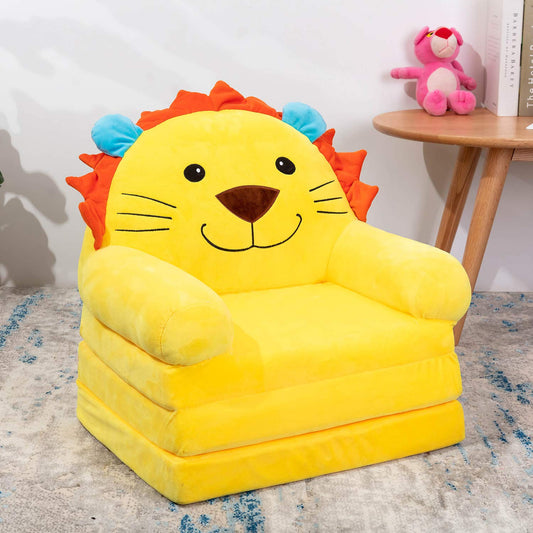 MAXYOYO Kids Fold Out Chair - Cute Folding Sofa Bed Couch Armchair for Playroom Bedroom (Lion)