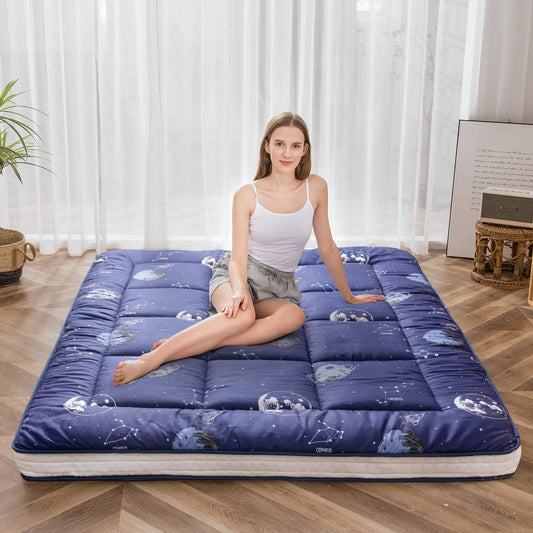 MAXYOYO Extra Thick Padded Japanese Floor Mattress, Roll Up Futon Mattress, Space Adventure Printed