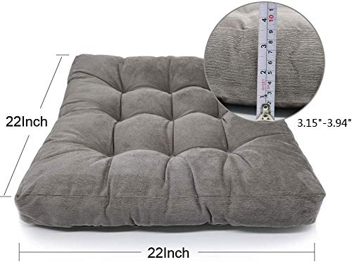 MAXYOYO Square Solid Floor Cushion, 22" Large Floor Cushions Thicken Floor Pillow Corduroy Tatami Cushion, Grey
