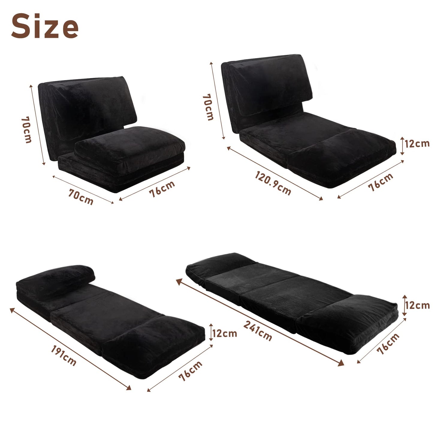MAXYOYO Bean Bag Bed Folding Sofa Bed Floor Mattress for Adults, 75x240cm, Black