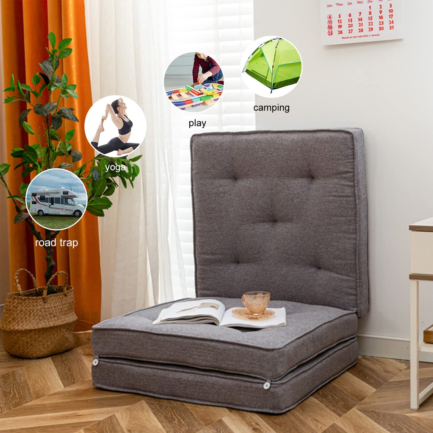 MAXYOYO Portable Folding Mattress, single futon mattress, Tri-fold Mattress with Memory Foam, Grey