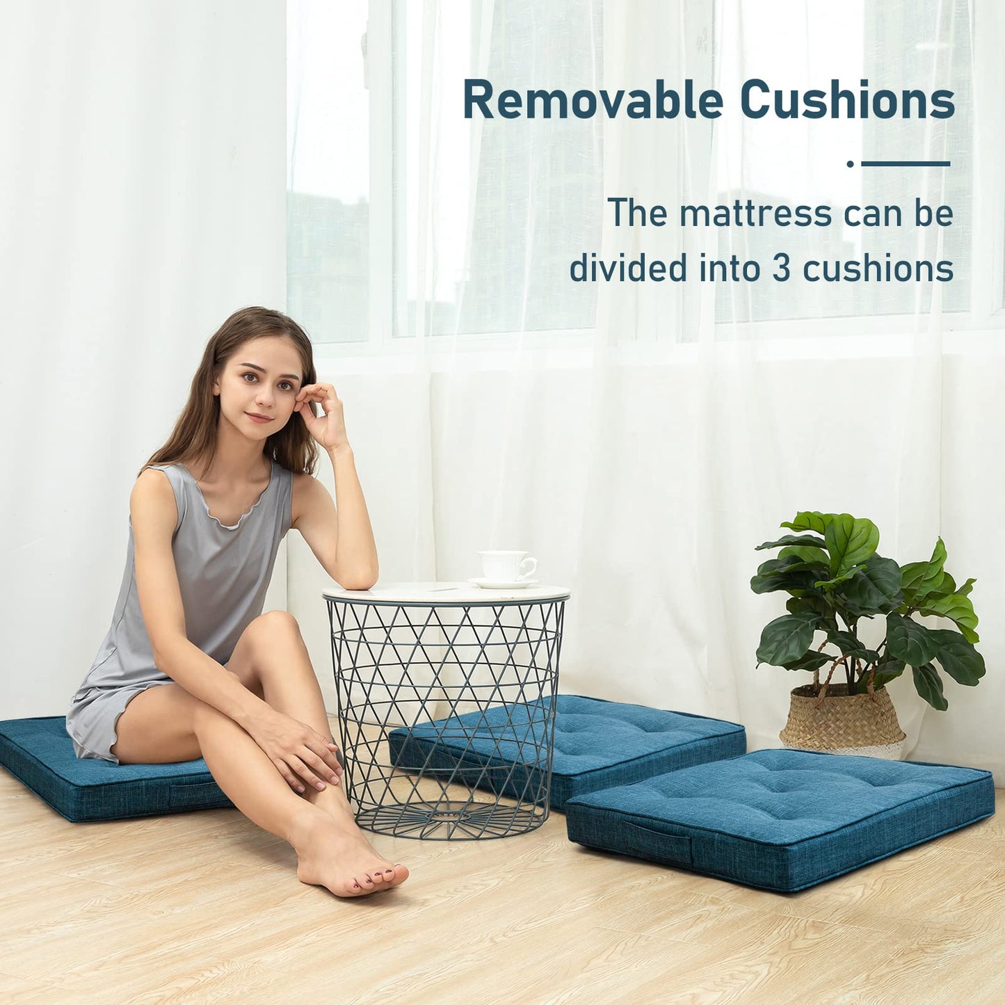 MAXYOYO Portable Folding Mattress, single futon mattress, Tri-fold Mattress with Memory Foam, Bluestone