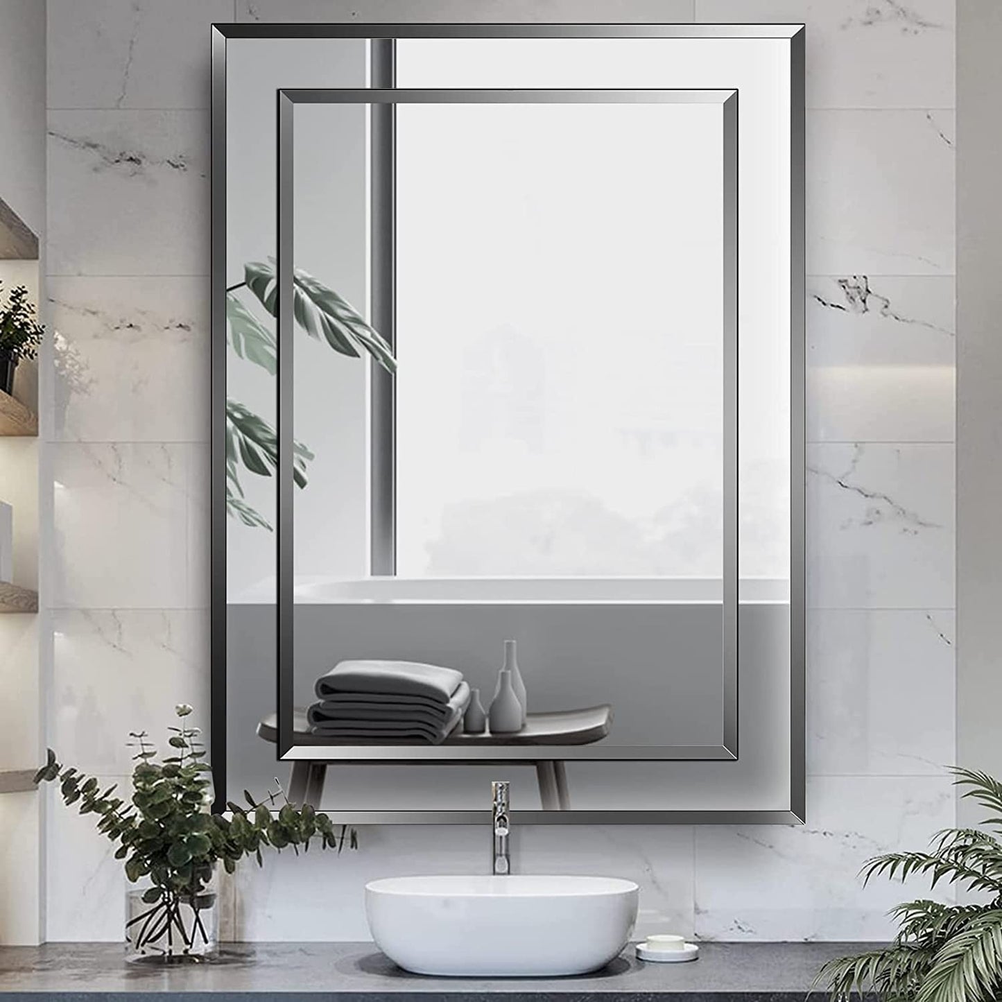 MAXYOYO Frameless Bathroom Mirror Wall Mounted, Modern Wall Mirror for Bathroom Bedroom Living Room