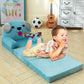 MAXYOYO Kids Fold Out Chair - Cute Folding Sofa Bed Couch Armchair for Playroom Bedroom (Blue Dog)