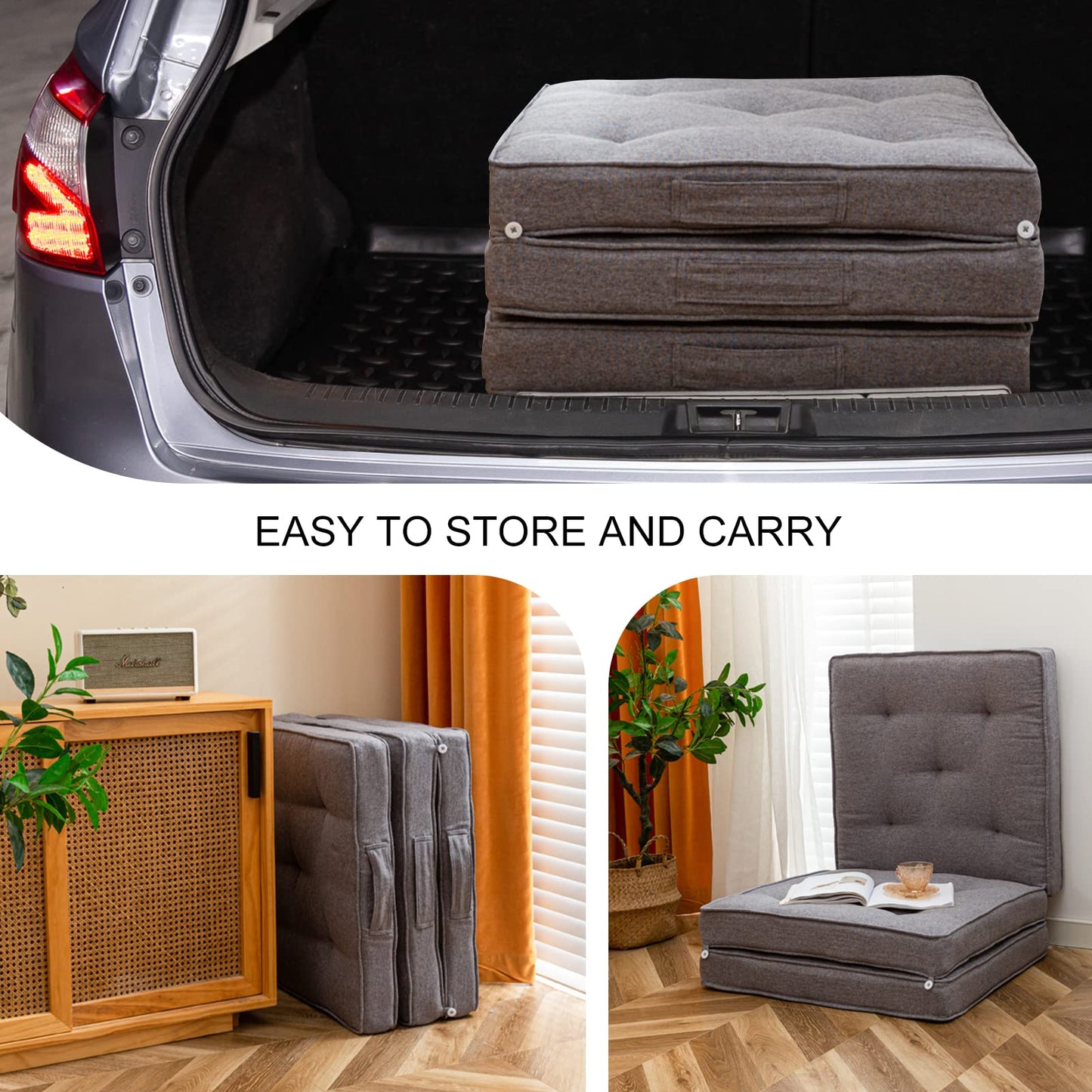 MAXYOYO Portable Folding Mattress, single futon mattress, Tri-fold Mattress with Memory Foam, Grey