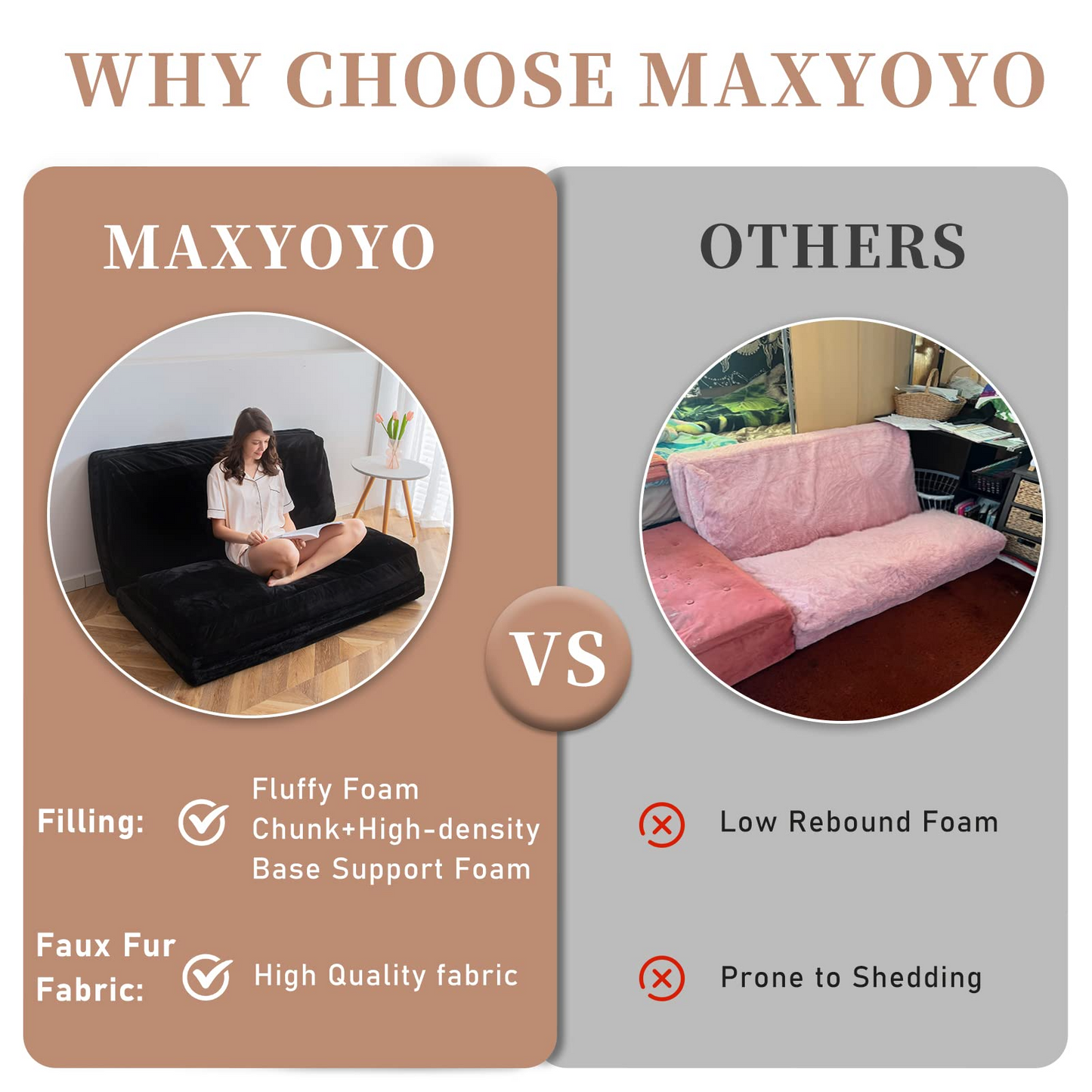 MAXYOYO Bean Bag Bed Folding Sofa Bed Floor Mattress for Adults, 75x240cm, Black