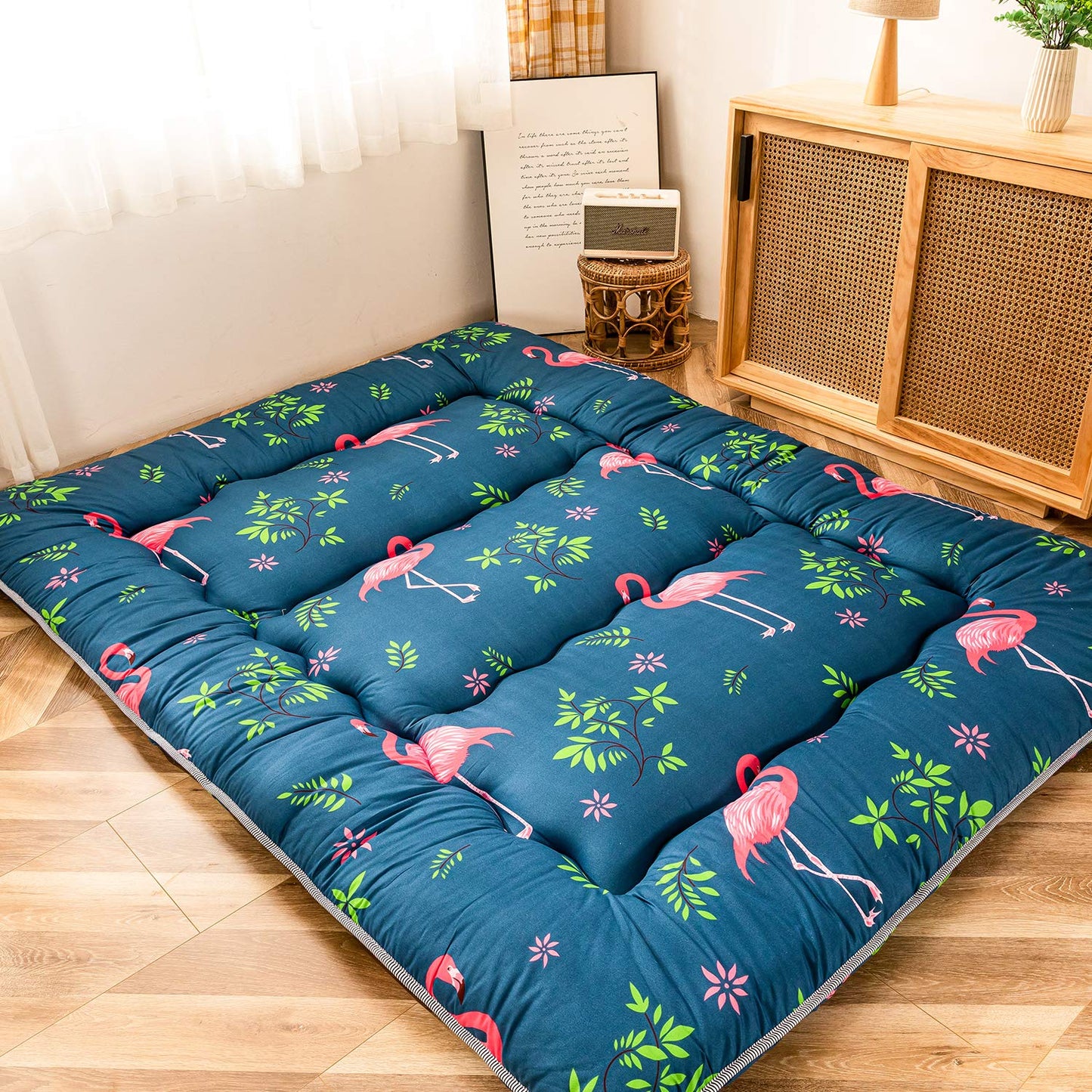 MAXYOYO Japanese Floor Mattress Futon Mattress, Flamingo Printed Tatami Mat