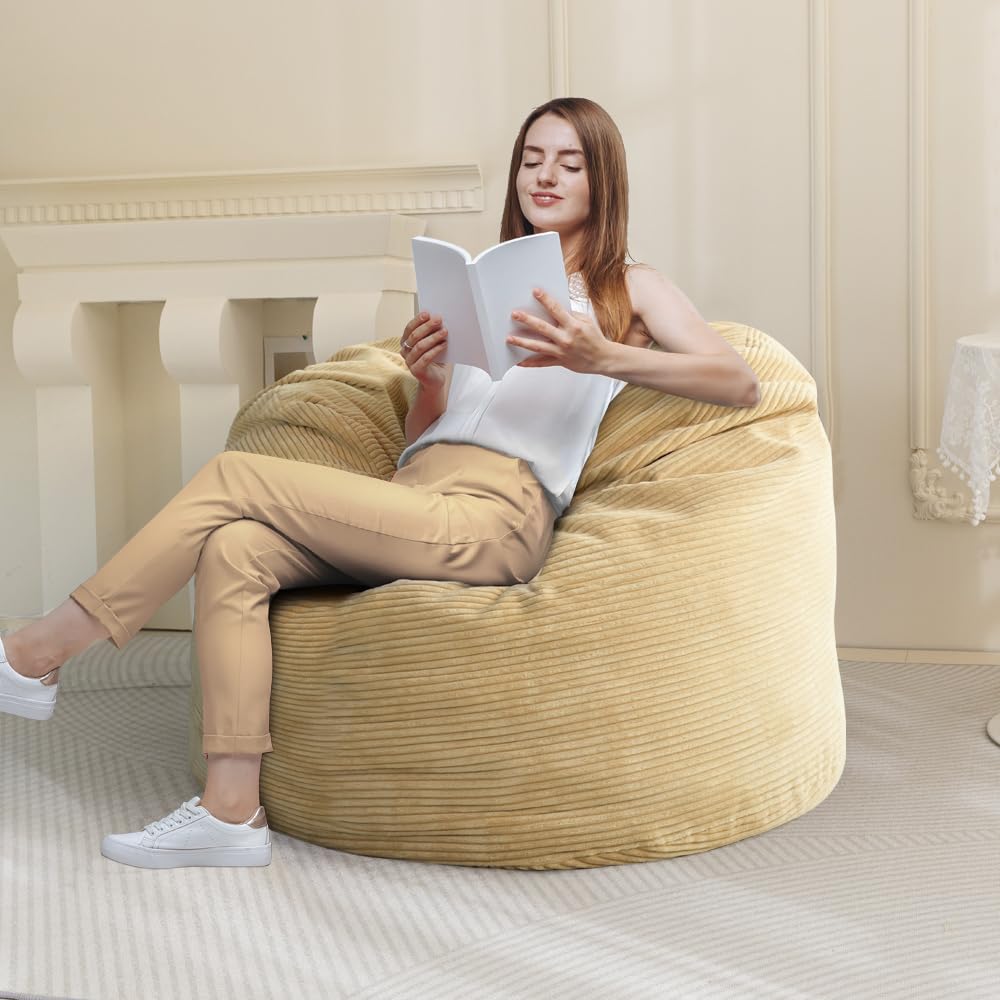MAXYOYO Bean Bag Bed - Convertible Folds from Bed To Bean Bag Chair - Large Bean Bag with Soft Cover (Camel)