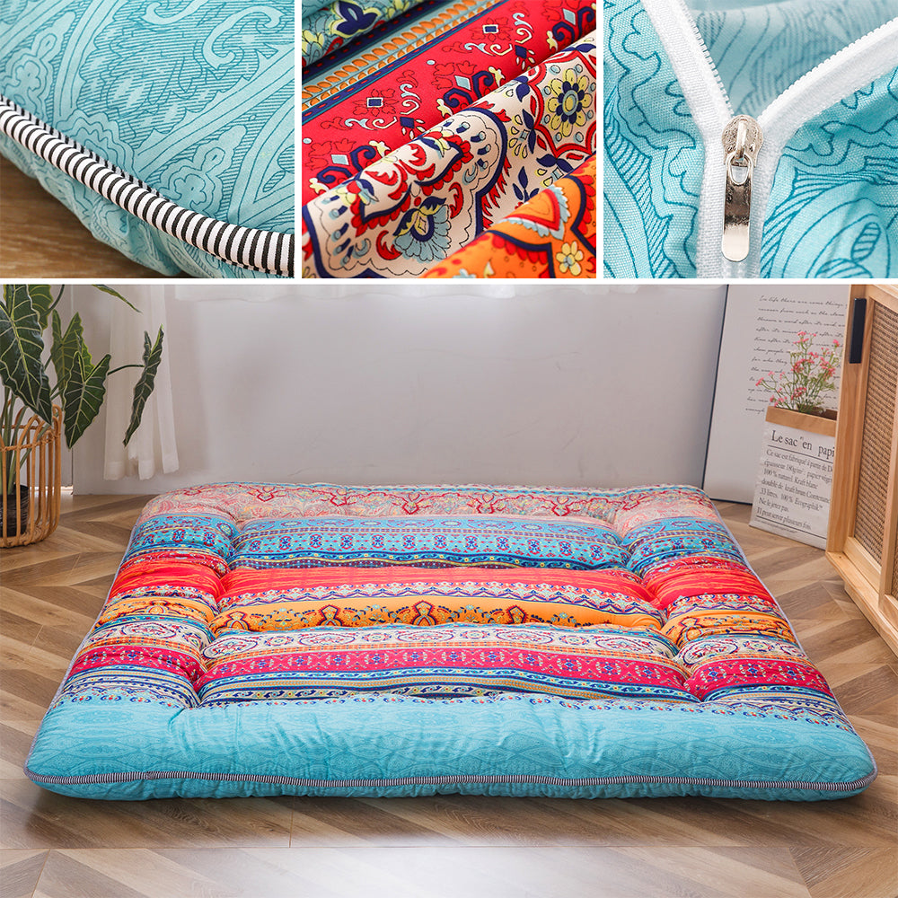 Japanese Floor Mattress Navy Floral Printed Rustic Style Memory